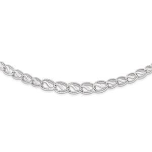 14K White Gold Textured / Polished Oval Link Chain Necklace, 17 Inch